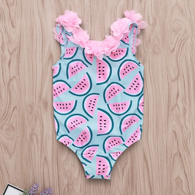 110cm 2-3Y Family Matching One-Piece Suits Toddler Infant Baby Girls Watermelon Swimsuit 3D Flower Swimwear Swimming Bikini - Цвет: 110cm 2-3Y