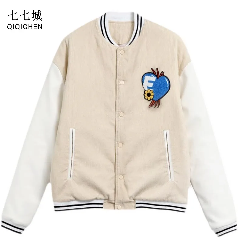 

College Baseball Jackets Men Women Corduroy Hip Hop Letter Embroidery Patchwork Harajuku Varsity Jacket 2021 Bomber Coats Unisex