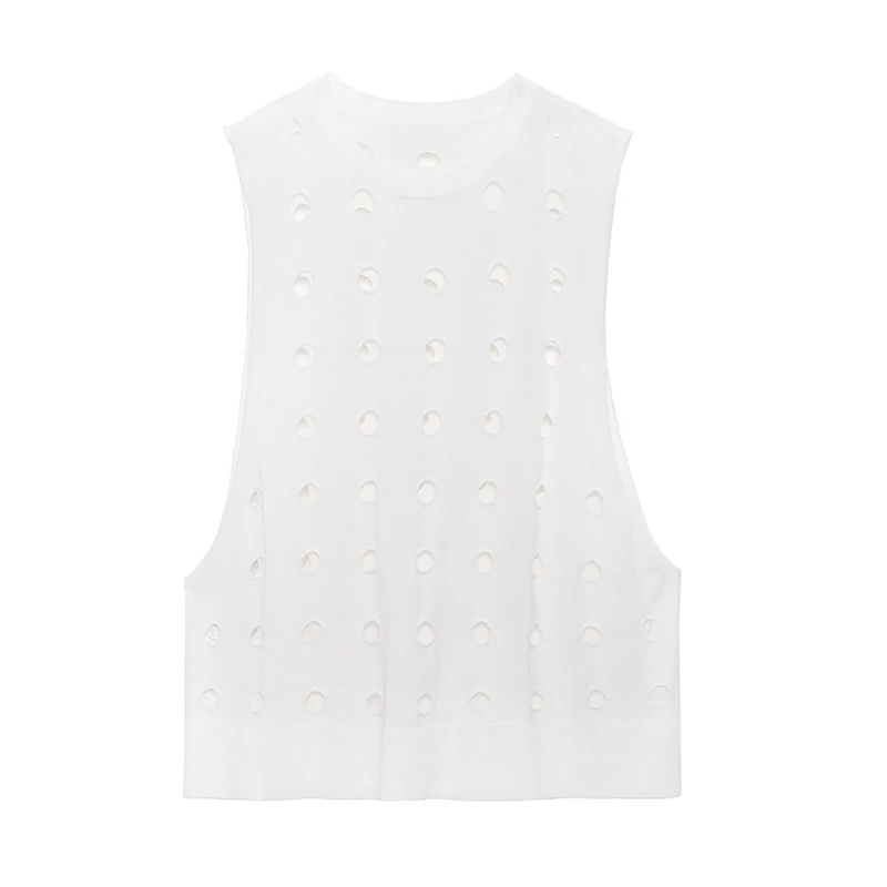 

XUXI Women Vest Loose, Thin, Fashionable Outer Wear Hole Hollow Sleeveless O-Neck Tops Summer 2021 E2216
