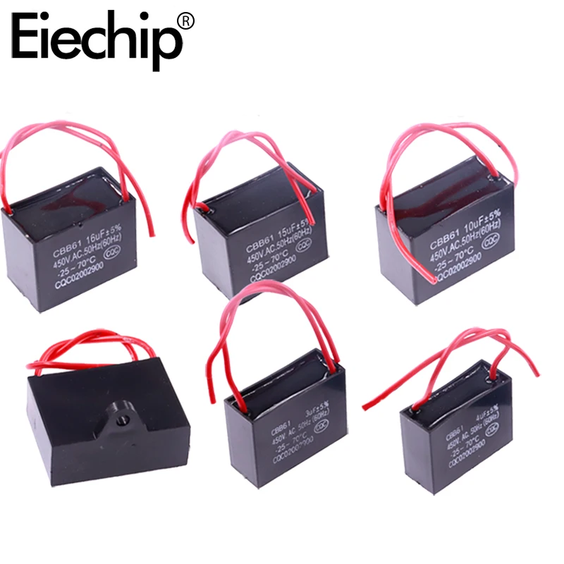 

CBB61 Fan Capacitor 450V 1pcs 1UF 1.2UF 1.5UF 2UF 3UF 4UF 5UF 6UF 8UF 10UF 12UF 18UF Fan Motor Running Rectangle Capacitor