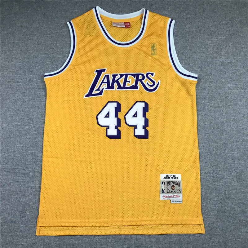 

Jerry West Yellow Jersey NBA Men's Los Angeles Lakers 44 West Basketball Jerseys Stitch White Number