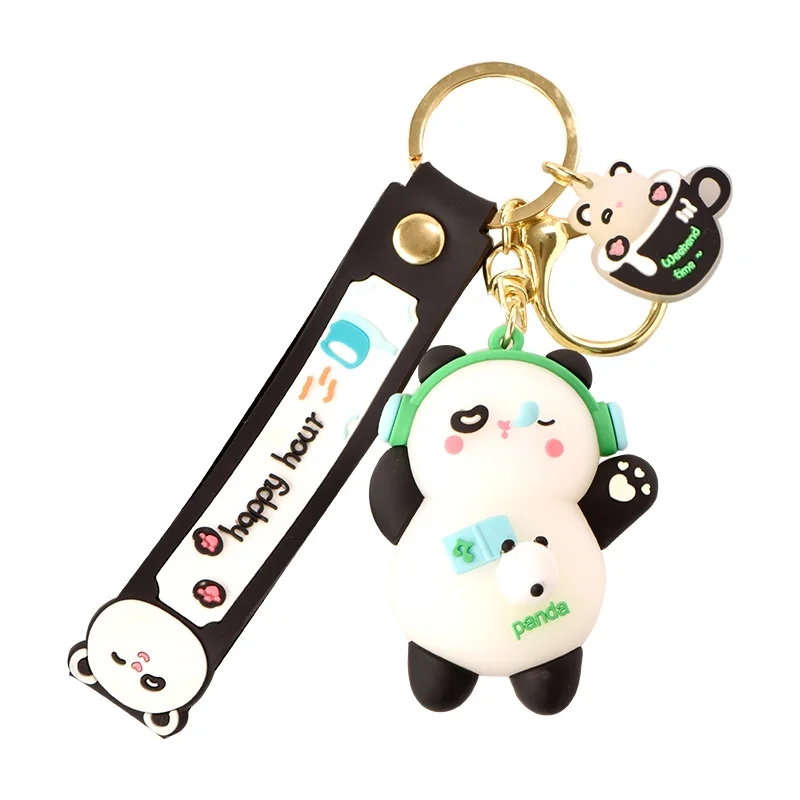 

Cartoon Pendant Lovely Key Chain With Lanyard Bag Decoration Handbag Accessories Headset Panda Key Ring Girls Gift