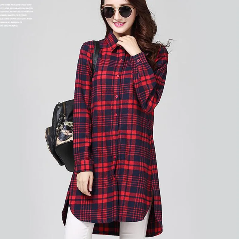 

#3041 весенне-осенняя клетчатая рубашка, Женская Повседневная облегающая длинная рубашка с длинным рукавом для женщин, хлопковая Повседневная Женская Облегающая рубашка с Боковым Разрезом