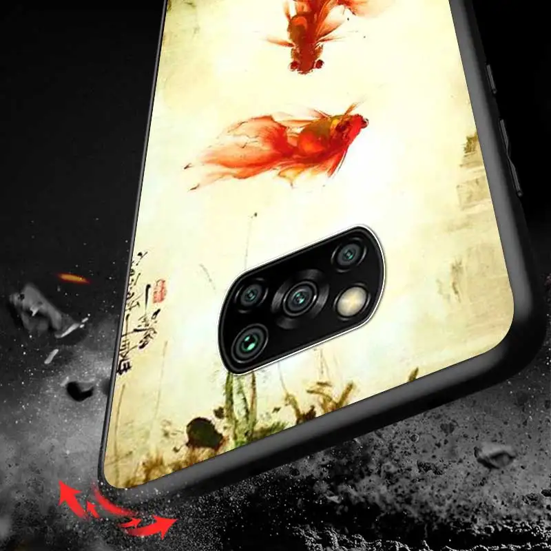 

Chinese Koi Fishes For Xiaomi Redmi K30 K30S Mi 10T Lite Pro Poco X3 NFC X2 M3 M2 F2 Pro C3 F1 Soft Black Phone Case
