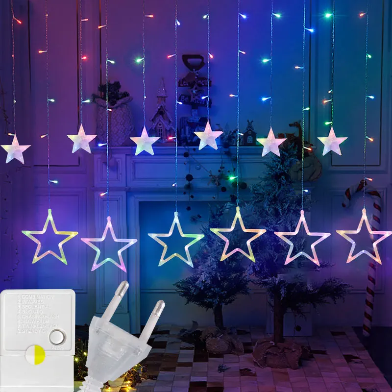 

LED Xmas Tree Star Bell Curtain Light 220V Christmas Garland String Fairy Lights Outdoor For Home Wedding Party New Year Decor
