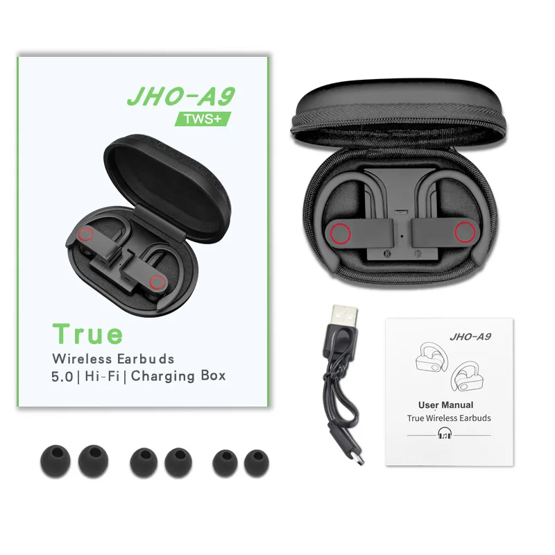 

Wireless Bluetooth Earphone A9 TWS with Charging Box Earphone V5.0 True Stereo Sweatproof Earbuds Mic Mini Earbud For Phone