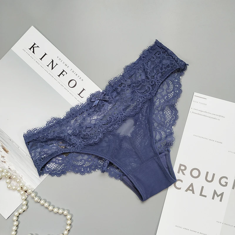 

French Fashion Panties Women Sexy Underwear Low Waist Seamless Briefs Ladies Transparent Bow Underpants Sexy Lace Lingerie