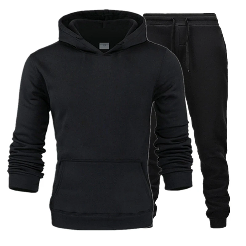 Autumn Winter Men Sets Casual Tracksuit Hooded Sweatshirt Drawstring Pants Two Piece Set Sportswear Male Suit Pullover Outfit
