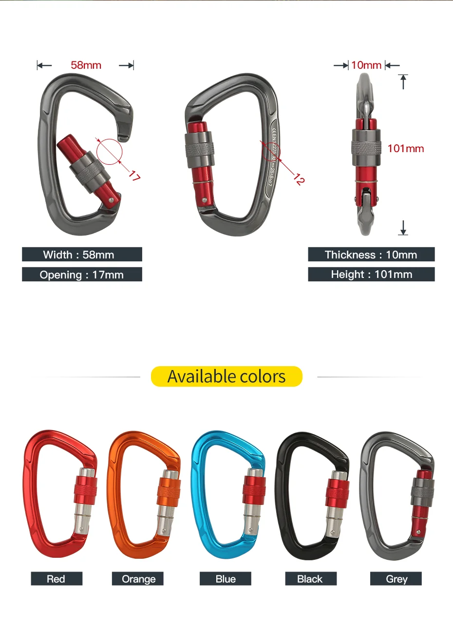 

XINDA 5PCS Professional Rock Climbing Carabiner 25KN Lock D-shape Safety Buckle Outdoor Safety Protection Carabiner Equipment