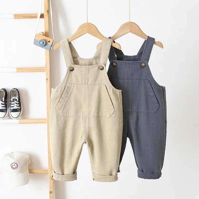 

1 2 3 4 Y Baby Boys Jumpsuit Korean Cotton Loose Kids Overalls Autumn Casual Solid Color Pocket Overall for Boy Child Wholesale