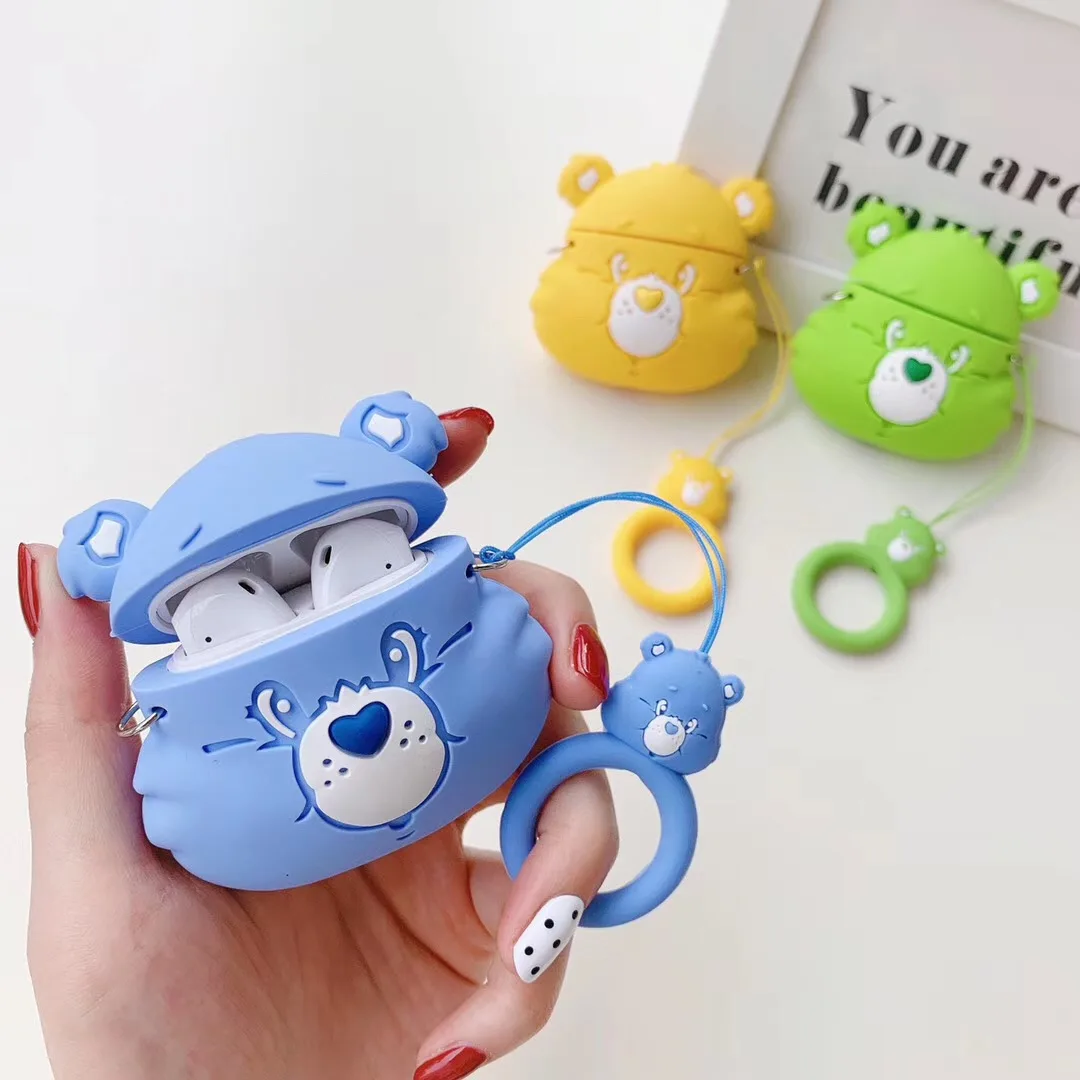 Забавный 3D радужный медведь любовь Сердце Медведь Bluetooth беспроводная гарнитура Набор силиконовый чехол для гарнитура для airpods защитный чехол против падения
