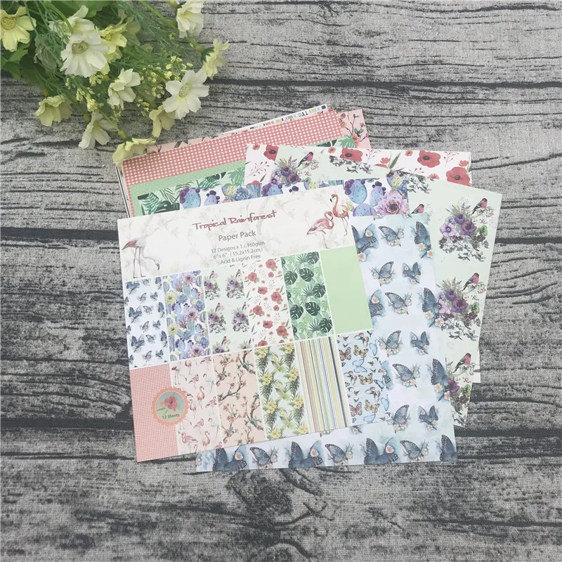12pc 6&quotX6&quotThe Flamingo Flower Garden patterned paper Scrapbooking pack handmade craft Background pad | Дом и сад