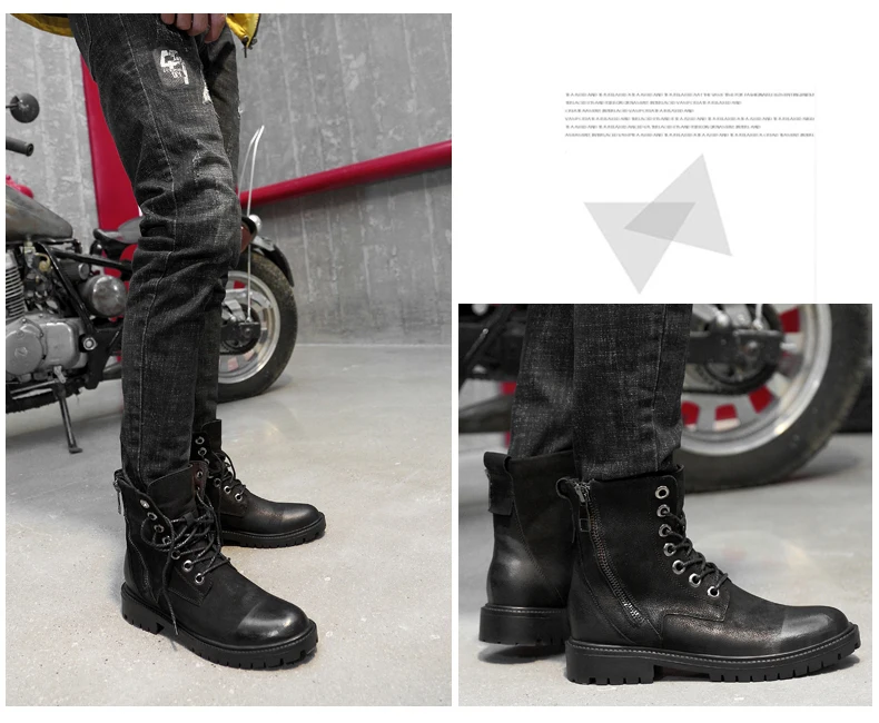 Модная обувь; коллекция года; Botas Invierno Hombre; высокие мотоциклетные ботинки цвета хаки; мужские зимние ботинки на меху черного цвета; мужские ботинки на молнии сбоку; 37-47
