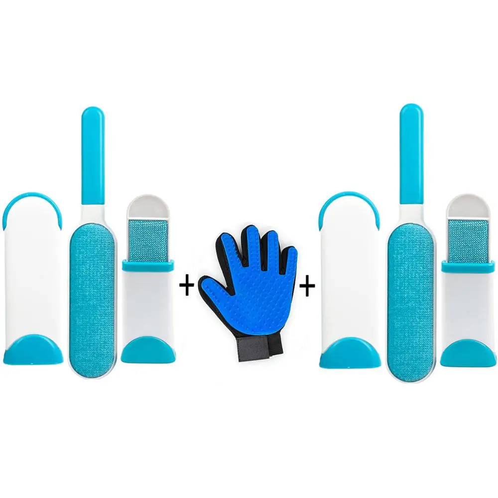 two brush left-blue Набор для чистки домашних животных, удивительное предложение, перчатка для ухода за домашними животными, щетка для удаления волос, мягкие массажные перчатки для домашних животных, идеально подходят для собак, кошек - Цвет: two brush left-blue