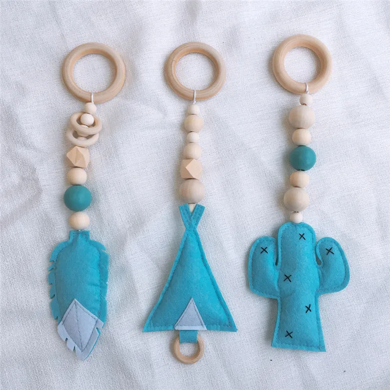 Nordic Wood Bead Garland Toy Kids Room Wall Decor Baby Gym Sensory Ring-pull Toys Play Tent Ornament Cloud/Feather/Star