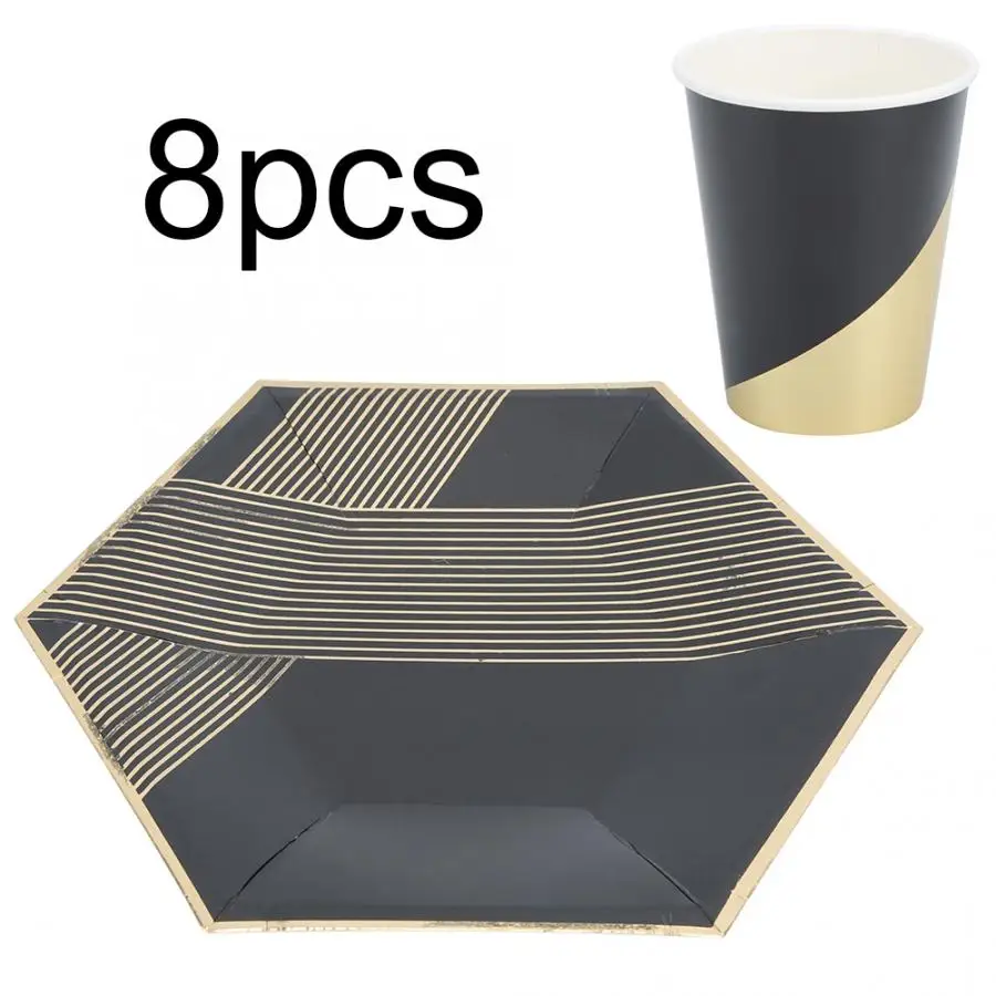 Бытовая черная Золотая штамповка одноразовая бумажная посуда бумажные тарелки