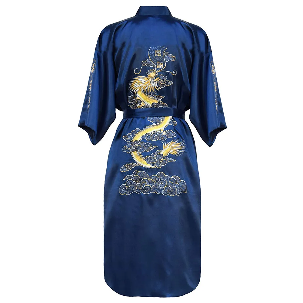 Black Embroidery Dragon Robes Traditional Male Sleepwear Lounge Nightwear Kimono Bathrobe Gown Homewear Nightgown Home Clothing