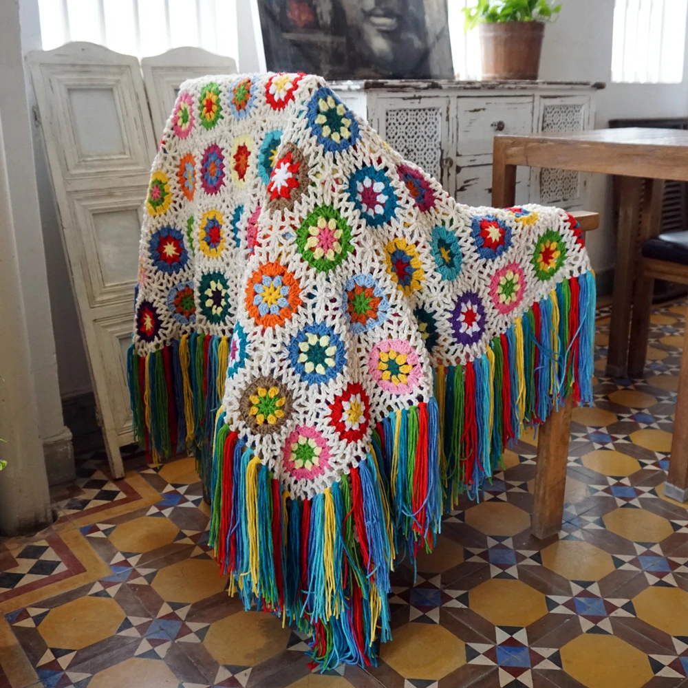 Афганское вязаное крючком одеяло ручной работы плетеное Ретро с кисточками
