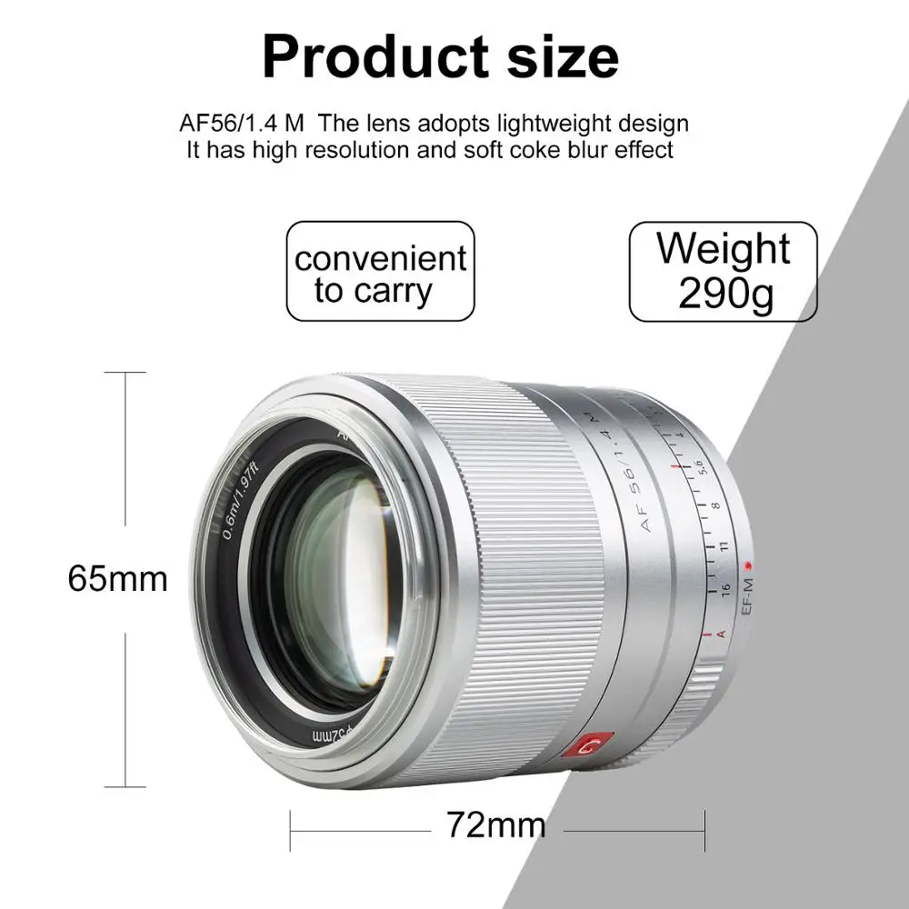 Viltrox 56 мм F1.4 EF M объектив с широкой диафрагмой Автофокус портрет APS C фиксированным