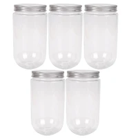 5pcs 500ml dessert cups disposable u shaped milk tea bottle plastic transparent juice cups beverage bottle drinking cup with lid