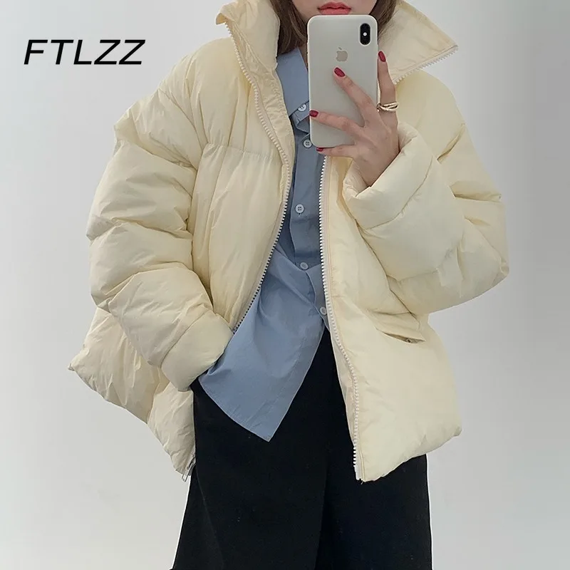 

New Women Korean Fashion Puffer Jacket Winter Stand Collar Short Bubble Coat Female Warm Thick Parkas Loose Casual Outwear