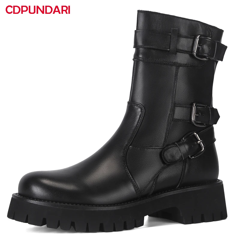 Ботинки женские из натуральной кожи на среднем каблуке Осень-зима | Обувь