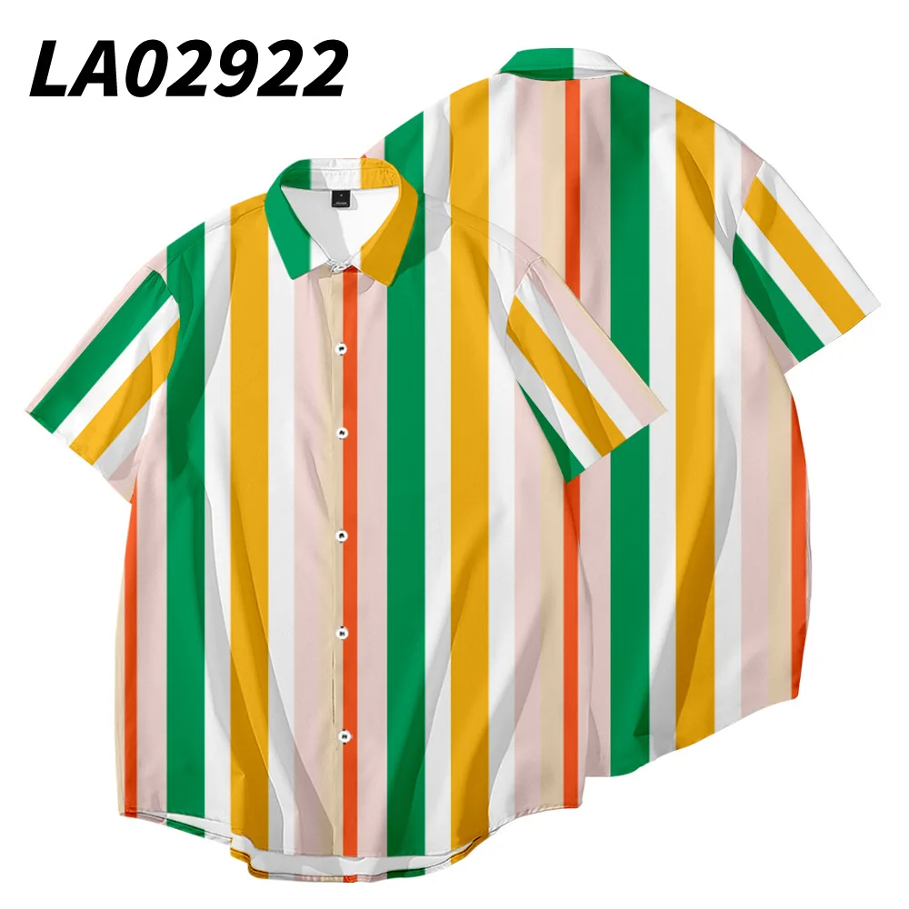 Large Size Men's Shirt Summer Short Sleeve Shirt for Men Multi-color Striped Shirt Plus Size Men's Shirts Hawaiian Shirt Beach