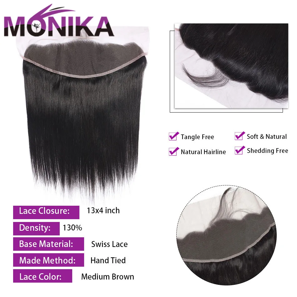 Monika волосы бразильские прямые Кружева Фронтальные не Remy кружева Фронтальная