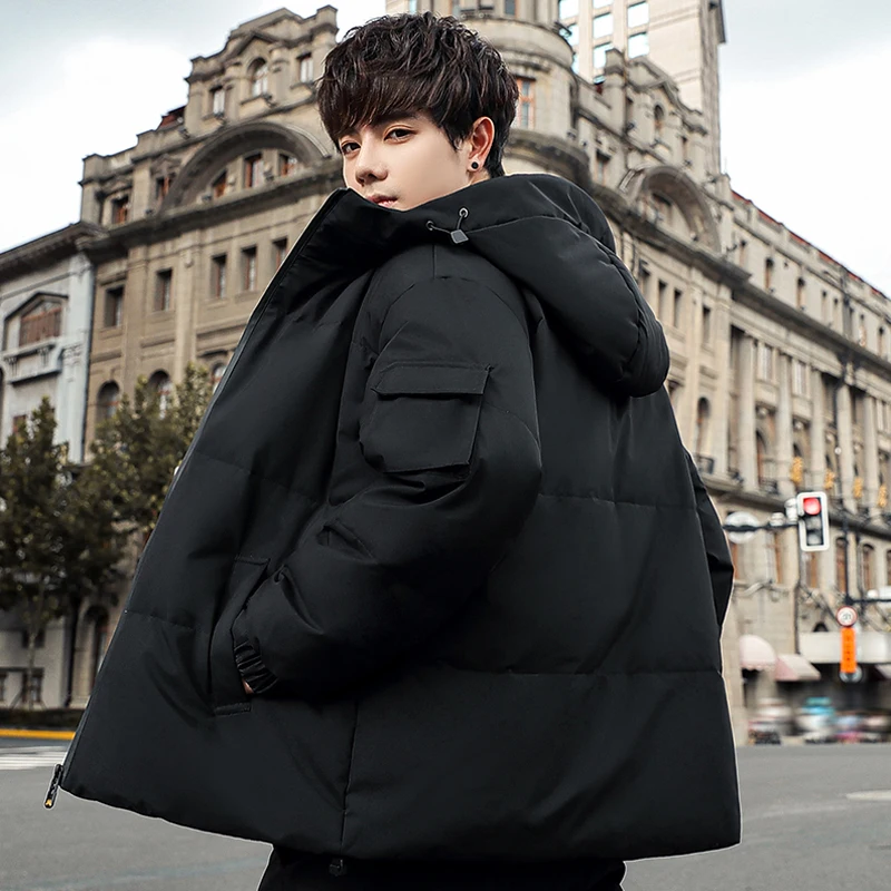 High Quality Men Down Parkas Autumn Winter Coat Solid Thick Hooded White Duck Down Jacket Warm Youth Casual Outwear Top Clothing