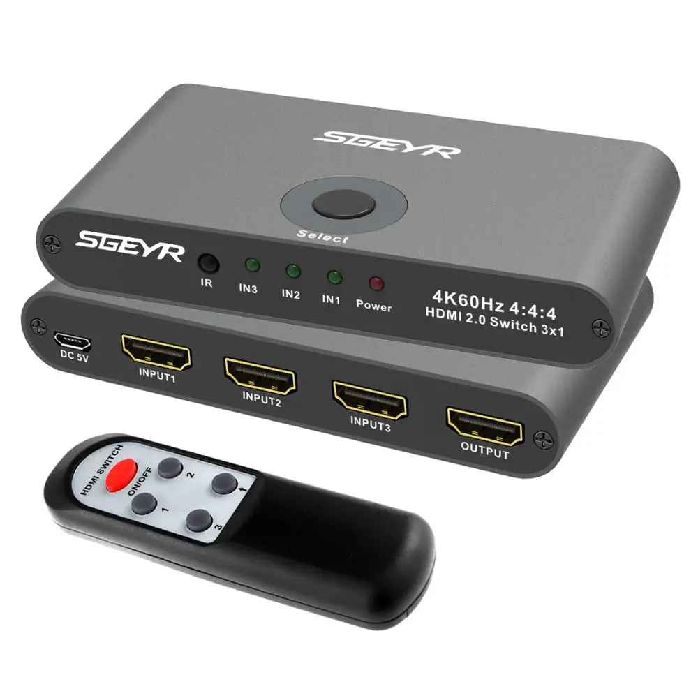 

SGEYR HDMI переключатель коробка 3 порта алюминиевый HDMI переключатель 3 в 1 выход HDMI коммутатор 3 порта расширитель с ИК-пультом дистанционного уп...