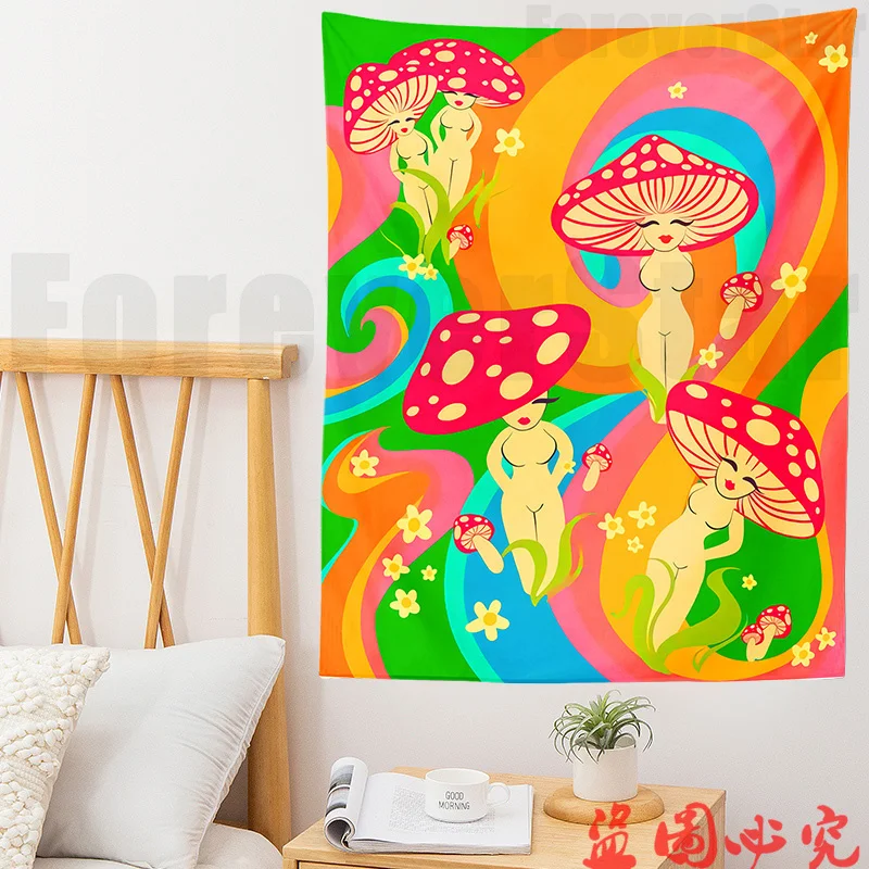 

Psychedelic Mushroom girl Tapestry Wall Hanging Mushrooms Tapestries Bohemian Style Gypsy Hippie Mattress Tapestry Decor