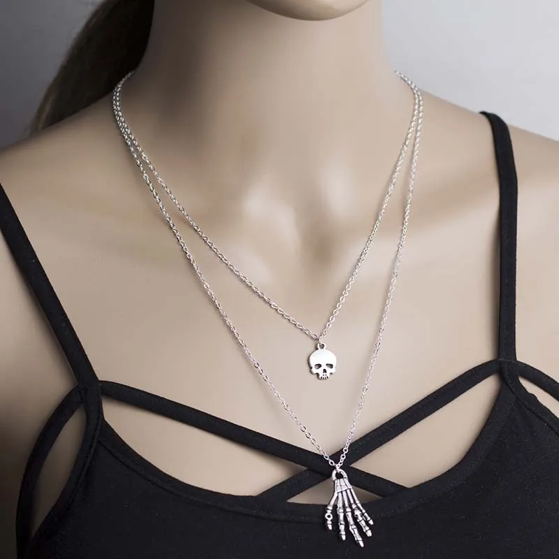 Simple Personality Skull Shaped Pendant Necklace Creative Long Chain Clavicle Necklaces for Women Fashion Collares Jewelry XL884 | Украшения