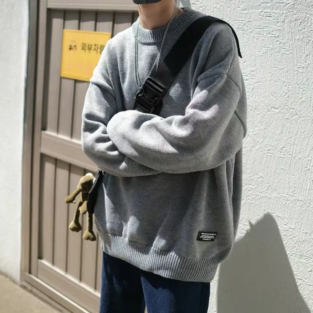 

Grey Sweaters Men Loose Fit Oversized Sweaters Men Autumn Winter Sweater Long Sleeve Shirts Streetwear Clothes Fashion Trends