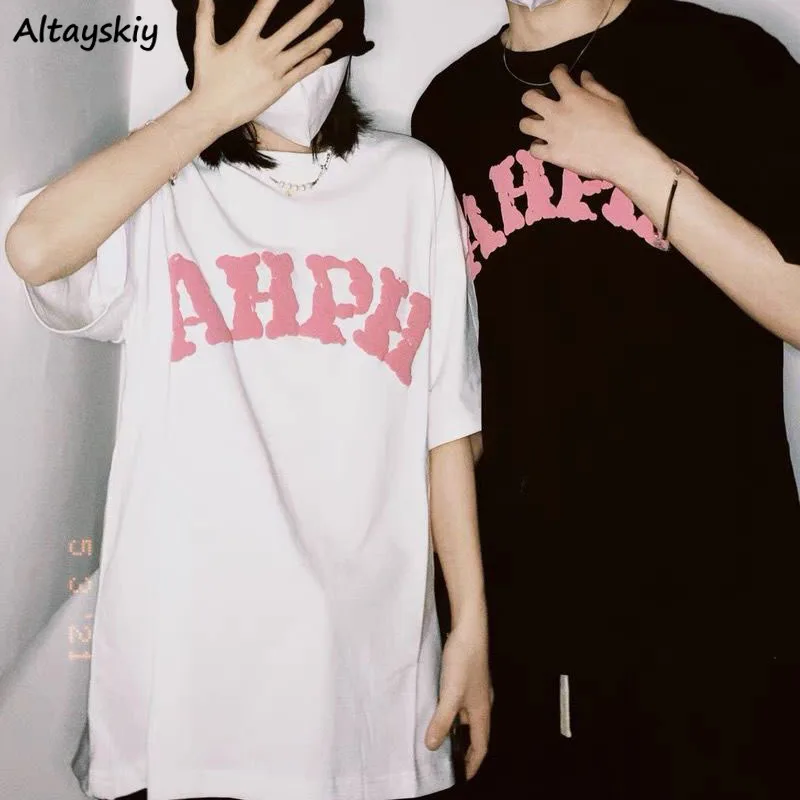 

Футболка женская с буквенным принтом, повседневная универсальная дышащая рубашка с коротким рукавом, в стиле унисекс, белый топ в Корейском...