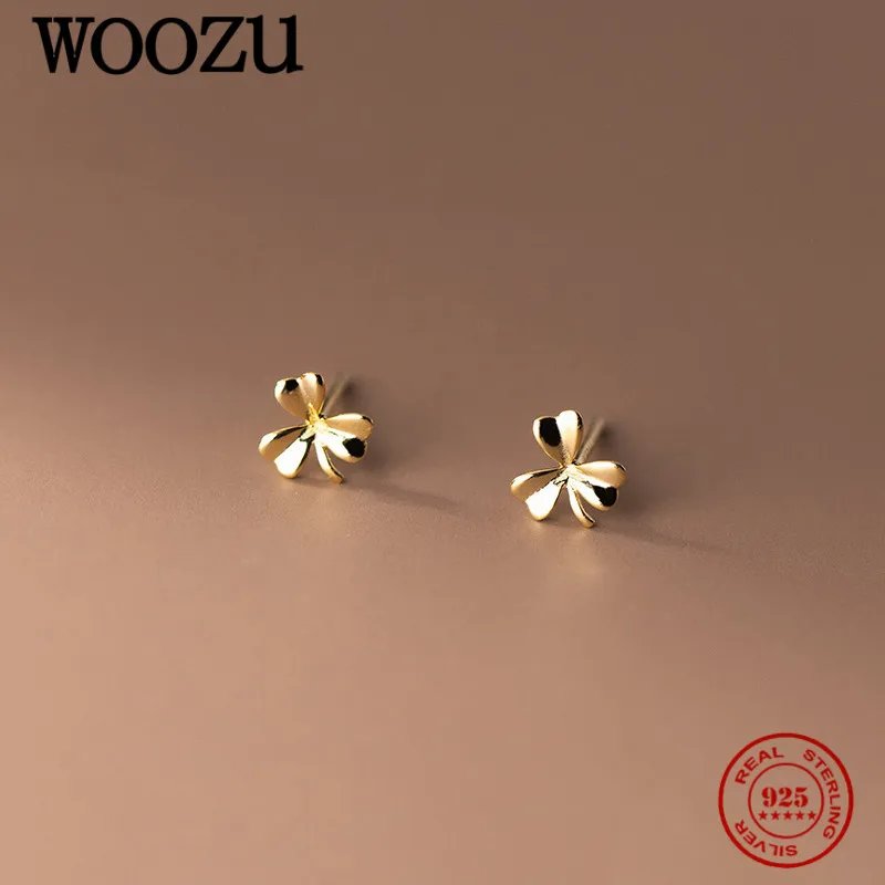 

WOOZU 925 Sterling Silver Fashion Golden Glossy Sweet Flower Stud Earrings For Women Elegant Romantic Girl Birthday Jewelry Gift
