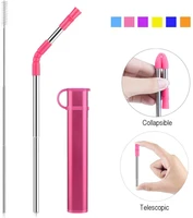 reusable collapsible straw portable stainless steel drinking straw with case straw tip and cleaning brush for travel party home