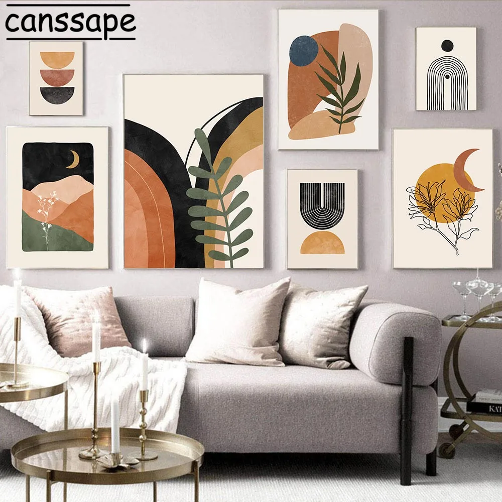 Abstract Wall Art Painting Sun Moon Landscape Posters Line Geometry Canvas Print Boho Pictures For Living Room Decoration | Дом и сад