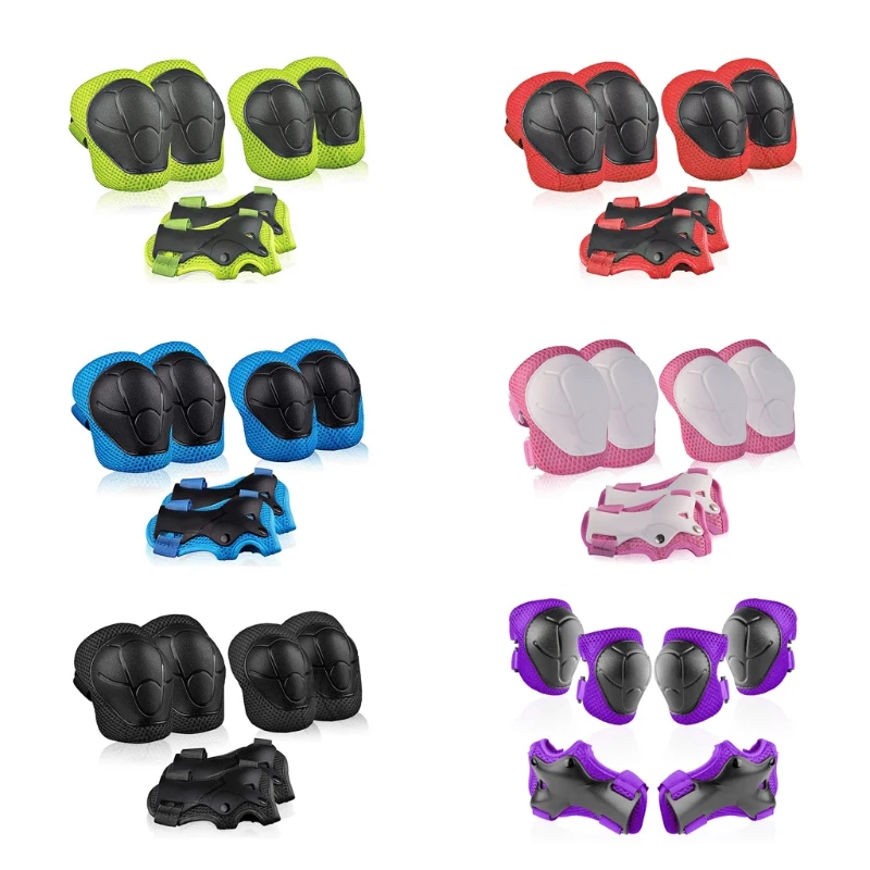 

6Pcs 3 in 1 Kids Youth Adjustable Sports Protective Gear Set, Cycling Skating Safety Pad Safeguard Knee Elbow Wrist Pads 24BD