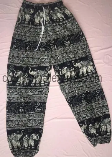 BLACK as photo 1 Мягкие хлопковые льняные тайские индийские народные банданы со слоном на завязках на талии свободные шаровары широкие штаны пляжные тренировочные брюки для бега Boho - Цвет: BLACK as photo 1