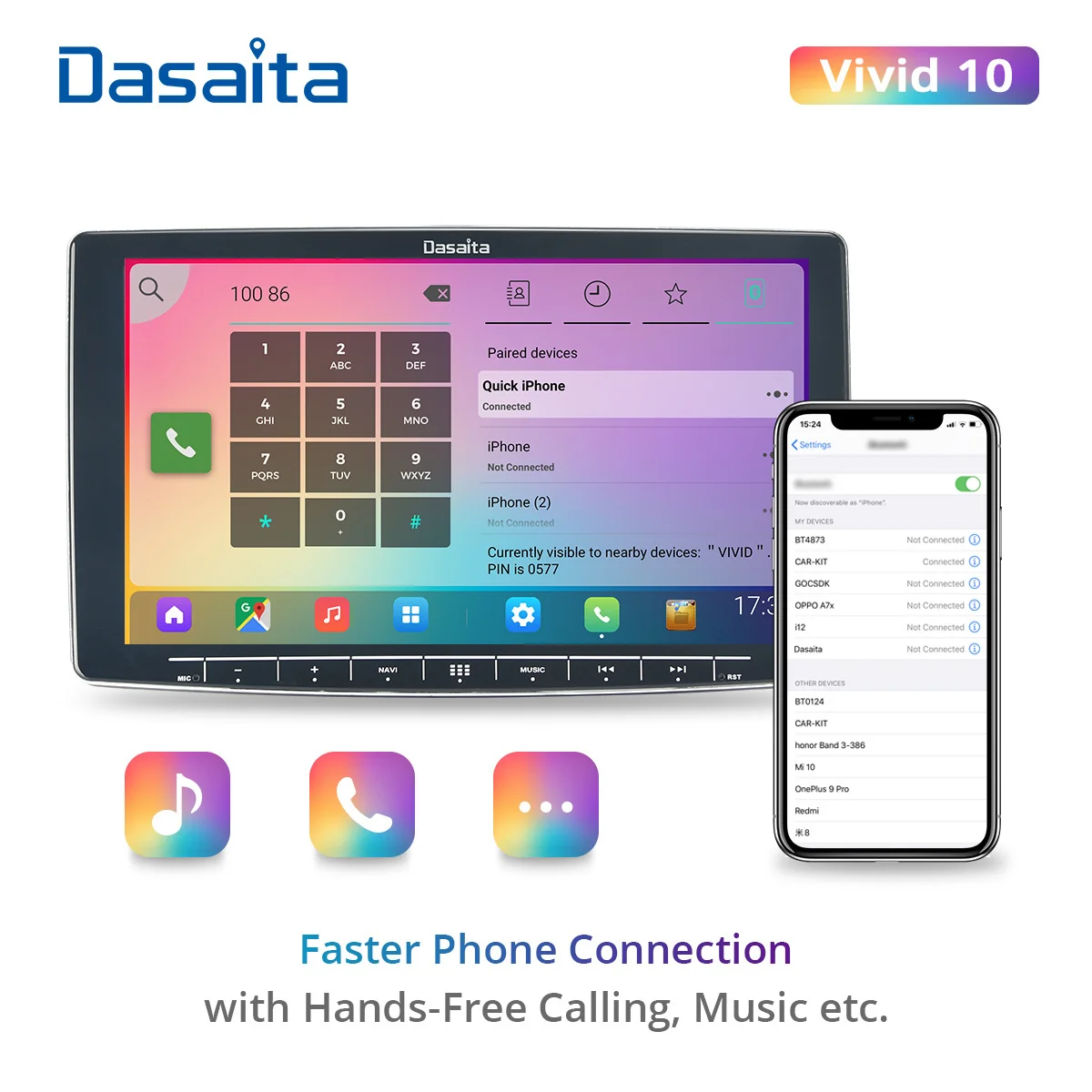 

Dasaita Vivid Radio Android Auto Carplay 10.2" Touch Screen IPS 1280*720 Car Radio GPS Navigation 4G RAM 64G ROM Stereo Audio PC