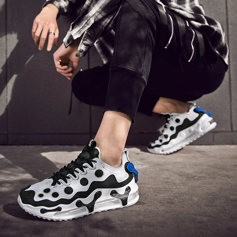 

Spring Men Fashion Sneakers Rubber Hard-Wearing Outdoor Air Cushion Running Light Comfortable Walking Shoes Large Size 45 Black