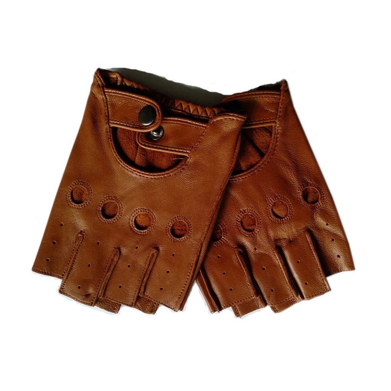 

2021 Disney High Quality Black Men's Leather Gloves Anti-slip Luvas Half Finger Deerskin Fingerless Gloves gants moto L01