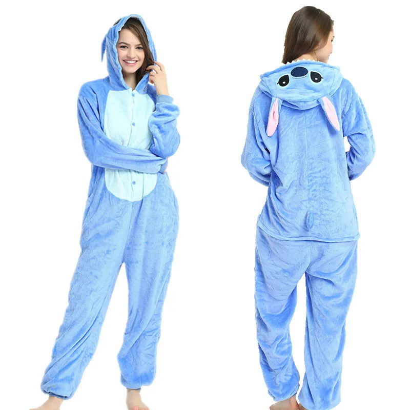 

Kigurumi Stitch Pig Dog Pajama Adult Animal Onesies Women Couple Winter Pijama Sleepwear Flannel Hooded Anime Pyjama