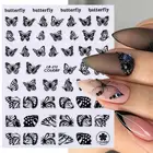 Геометрические линии, черная, белая бабочка, 3D наклейка для ногтей, цветок, золото, сделай сам, наклейки для дизайна ногтей, маникюр, украшения салона