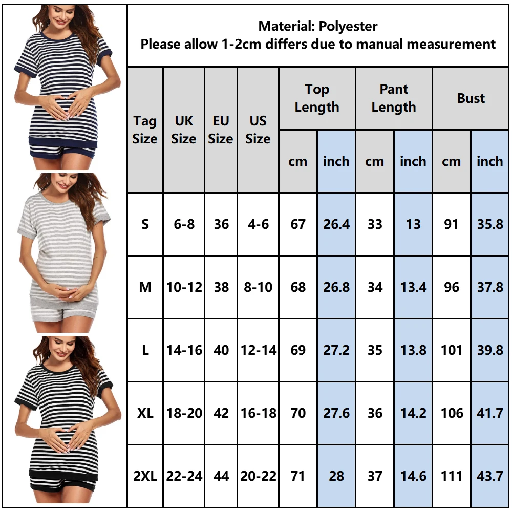 

Women Maternity Comf Soft Pajamas Set Women Stripe Short Sleeve +Shorts Nursing Sleepwear Breastfeeding Baby Set Homewear D30
