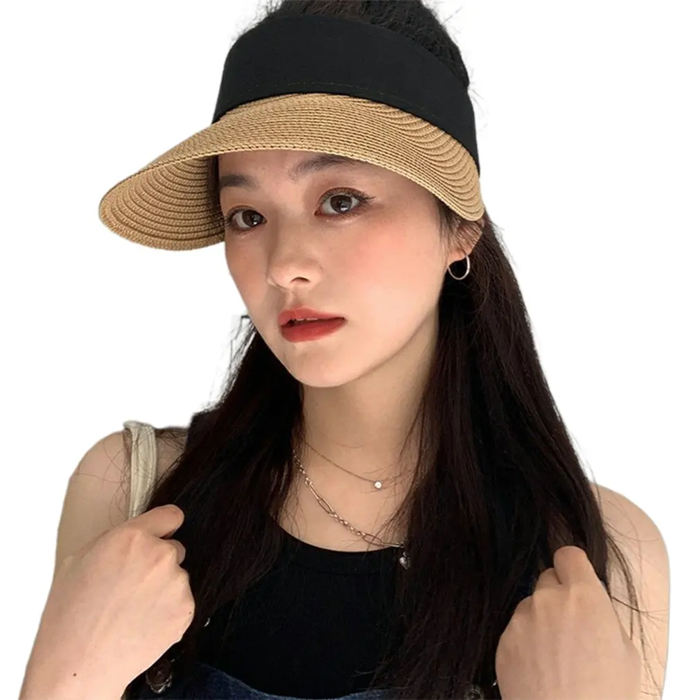 

2021 Summer New Empty Top Suncap Foldable Portable Sun Hat Casual Wide Brim Beach Hat Fashion Straw Cap Visors For Women