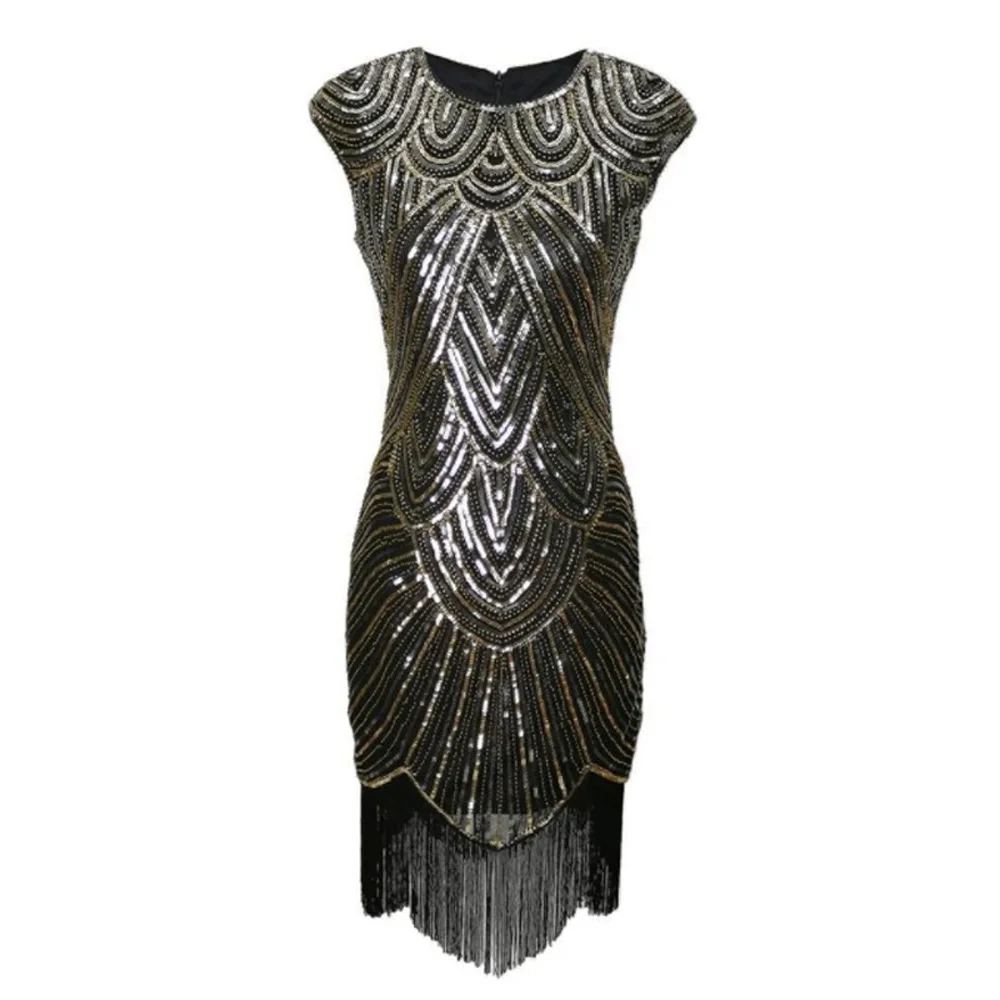 Womens Dress Ladies Beaded Fashion Evening Tassels Cocktail Irregular Sequins Short Sleeve | Женская одежда