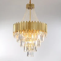 led postmodern stainless steel crystal lustre art deco gold chandelier lighting led lamp led light for foyer