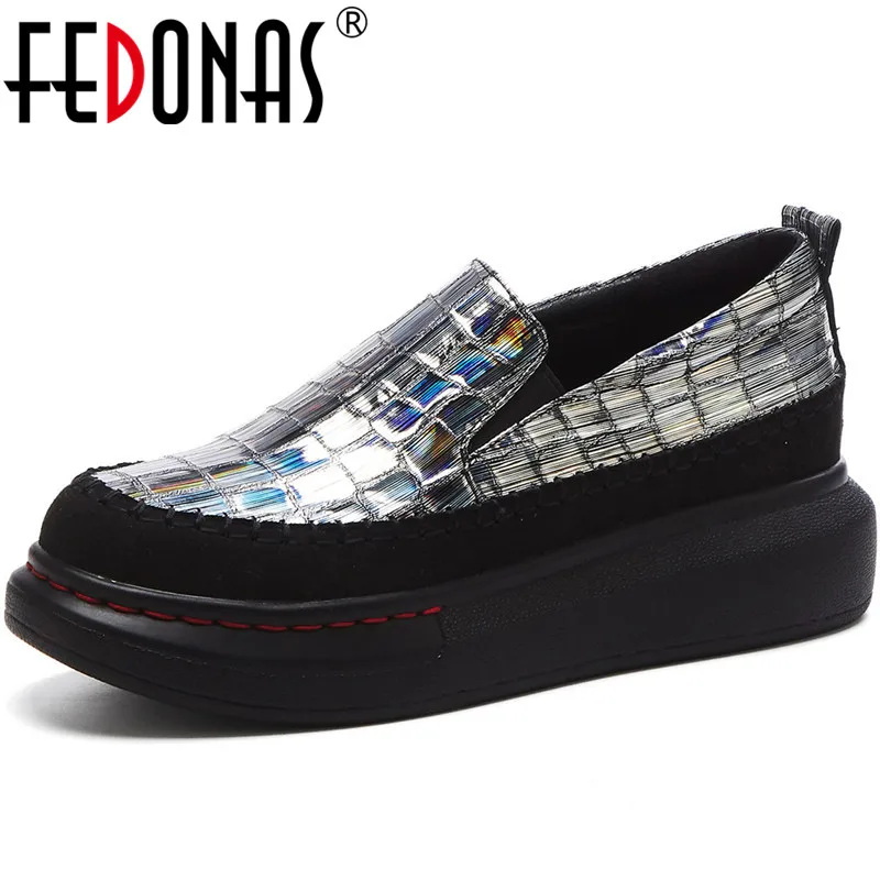 FEDONAS модные женские туфли вечерние блестящие хит продаж круглый носок Туфли без