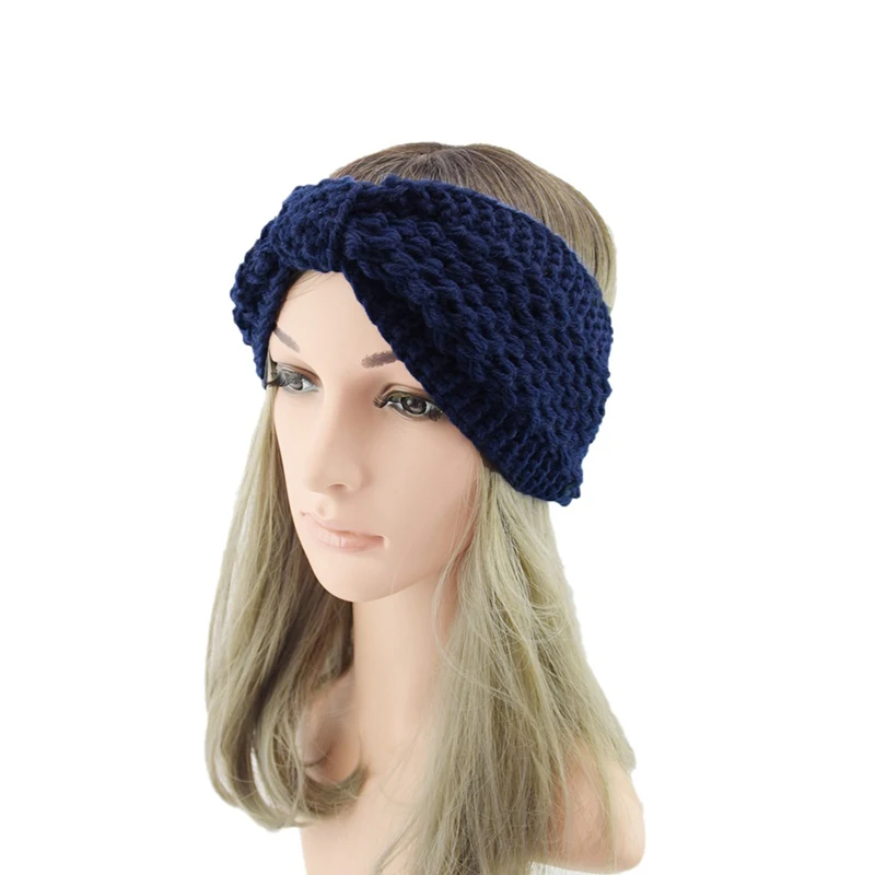 

2020 New Knitted Twist Bow Head Wrap Winter Ear Warmer Headband Soft Elastic Handmade Hairband Turban Women Hair Accessories
